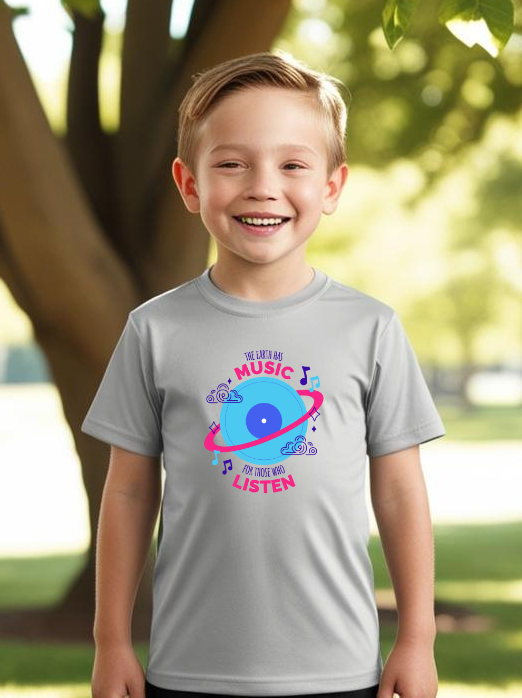 Boys Half Sleeves Music Print T-shirt