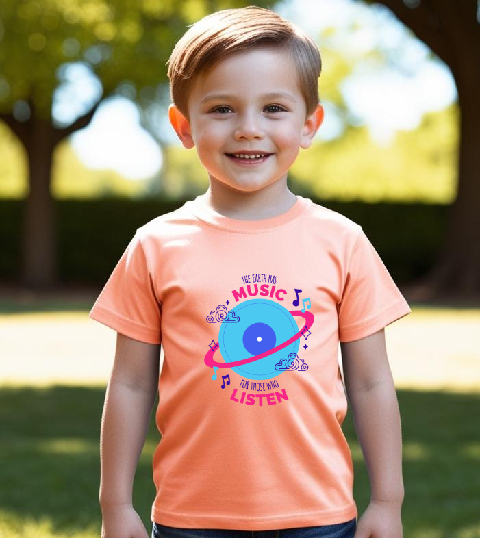 Boys Half Sleeves Music Print T-shirt