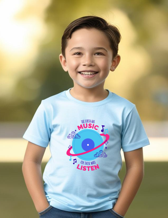 Boys Half Sleeves Music Print T-shirt