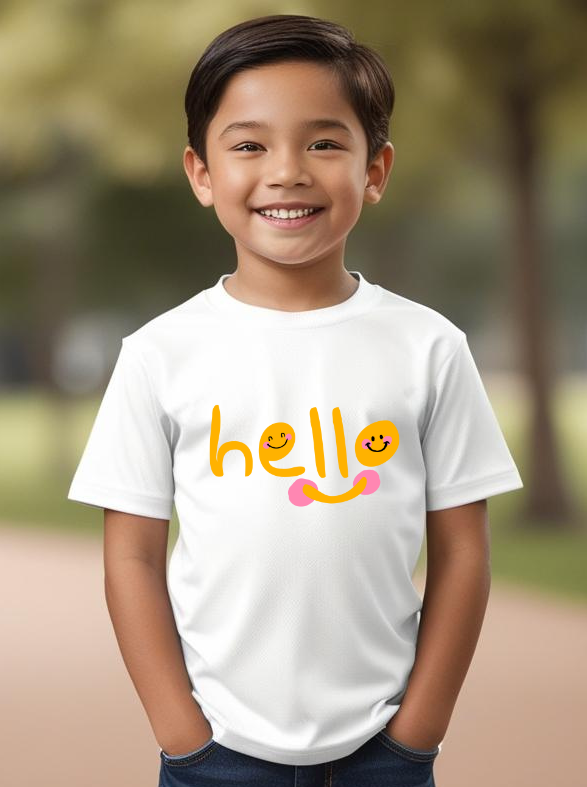 Boys Half Sleeves Hello Print T-shirt