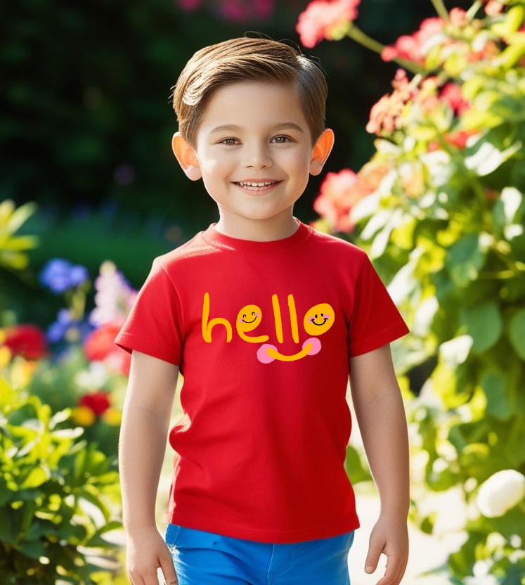 Boys Half Sleeves Hello Print T-shirt